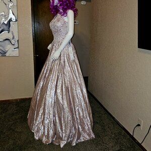 Layla k prom dress masquerade ball gown v-neck glitter sz 4 mauve LK-149